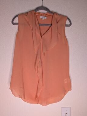 Aritzia Babaton 100% Silk Blouse S Chic Office Ruffle Orange Coquette Romantic